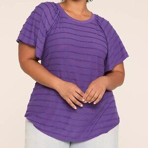Lane Bryant Shirred Flutter Sleeve Top Plus Size 18/20 Purple Crew Neck New